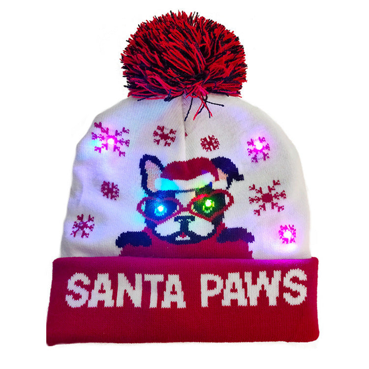 HKM-329235 Knitted LED Light-Up Christmas Hat for Adults and Kids - Festive Beanie Snowman Design