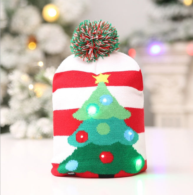 HKM-329235 Knitted LED Light-Up Christmas Hat for Adults and Kids - Festive Beanie Snowman Design