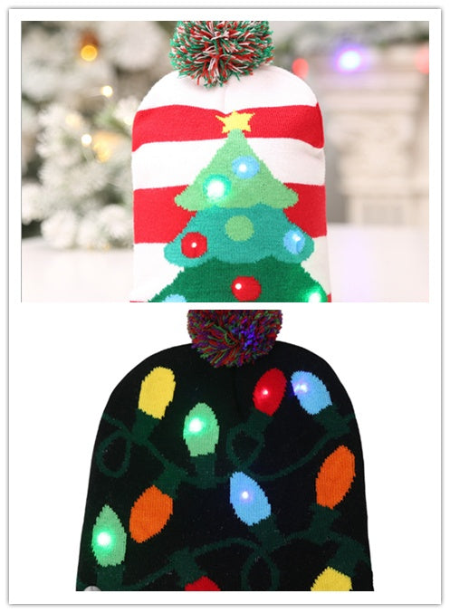 HKM-329235 Knitted LED Light-Up Christmas Hat for Adults and Kids - Festive Beanie Snowman Design