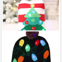 HKM-329235 Knitted LED Light-Up Christmas Hat for Adults and Kids - Festive Beanie Snowman Design