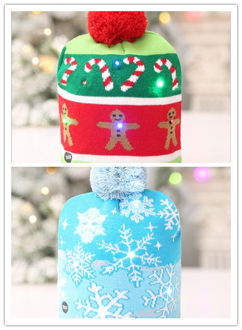 HKM-329235 Knitted LED Light-Up Christmas Hat for Adults and Kids - Festive Beanie Snowman Design