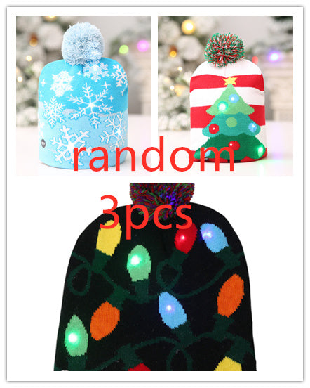 HKM-329235 Knitted LED Light-Up Christmas Hat for Adults and Kids - Festive Beanie Snowman Design