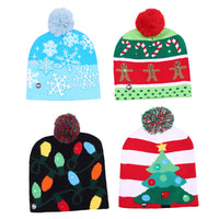 HKM-329235 Knitted LED Light-Up Christmas Hat for Adults and Kids - Festive Beanie Snowman Design