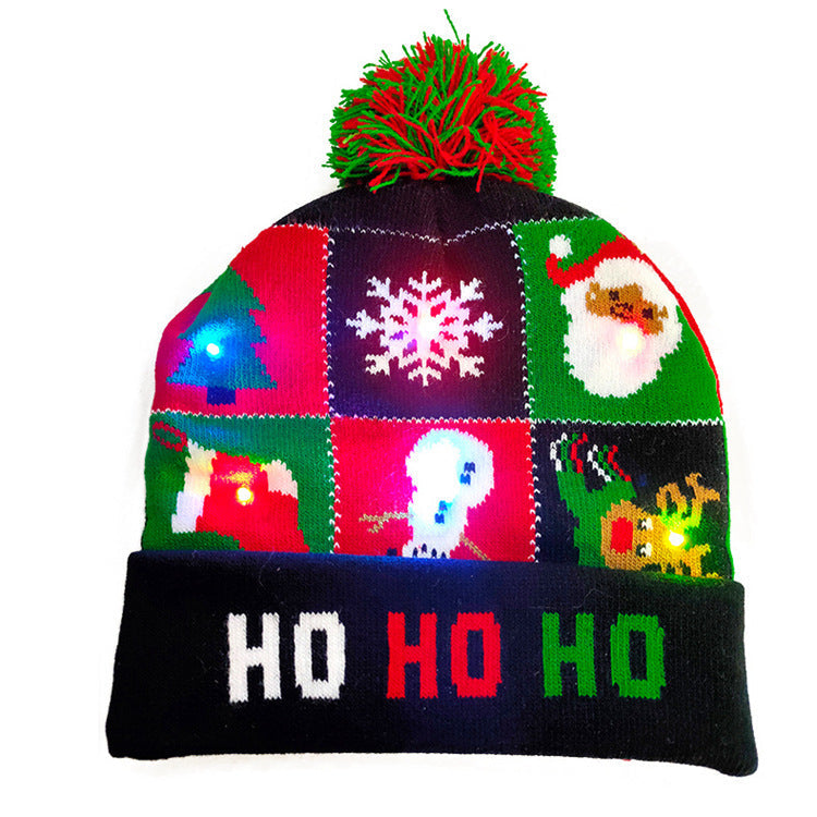 HKM-329235 Knitted LED Light-Up Christmas Hat for Adults and Kids - Festive Beanie Snowman Design