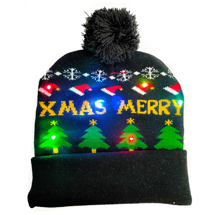 HKM-329235 Knitted LED Light-Up Christmas Hat for Adults and Kids - Festive Beanie Snowman Design