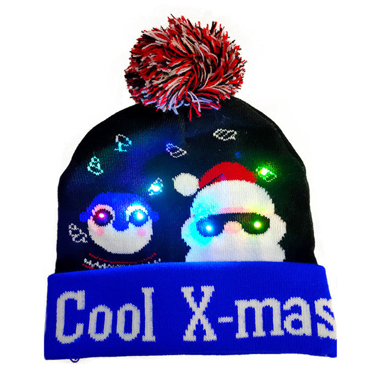 HKM-329235 Knitted LED Light-Up Christmas Hat for Adults and Kids - Festive Beanie Snowman Design