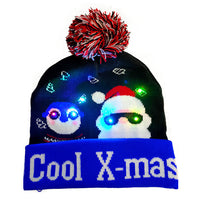 HKM-329235 Knitted LED Light-Up Christmas Hat for Adults and Kids - Festive Beanie Snowman Design