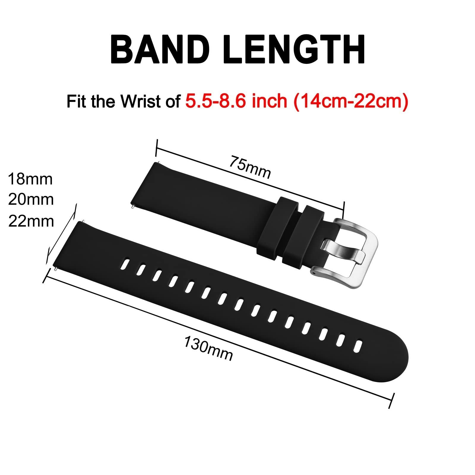 HKM-329299 Slim Silicone Watch Bands with Quick Release - 22mm, Adjustable & Breathable for Comfortable Fit