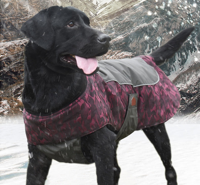 HKM-329299 Winter Sports Jacket for Medium and Large Dogs - Windproof and Warm in Army Green, Sapphire Blue, Fuchsia