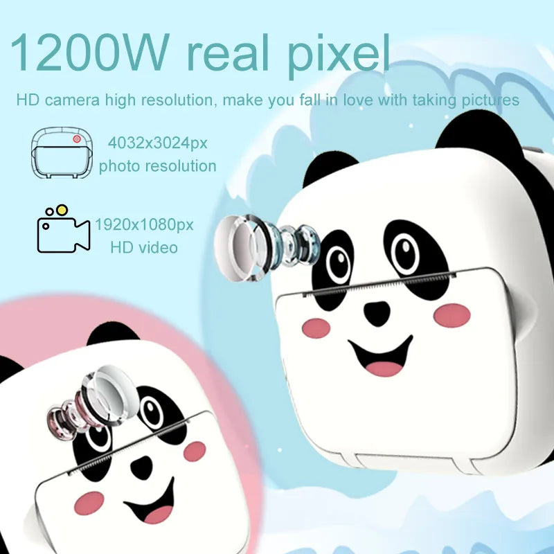 HKM-329363 Panda Instant Thermal Photo Camera with 180° Wide Angle and Recording Function