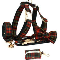 HKM-329619 Christmas Plaid Pet Collar and Leash Set with Bow and Vest for Dogs