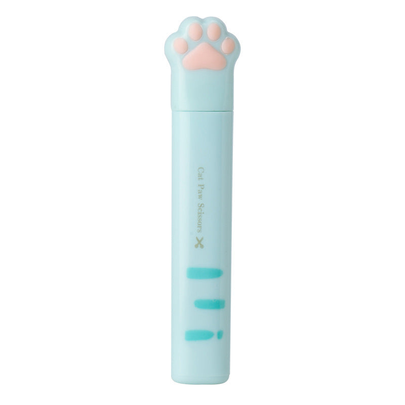 HKM-329811 Cute Cat Paw Mini Stainless Steel Folding Scissors - Portable Craft Safety Scissors in Pink, White, Black, and Blue