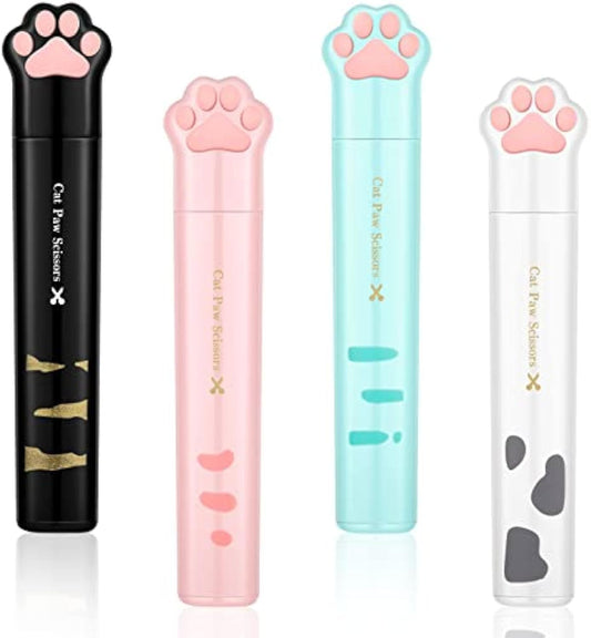 HKM-329811 Cute Cat Paw Mini Stainless Steel Folding Scissors - Portable Craft Safety Scissors in Pink, White, Black, and Blue