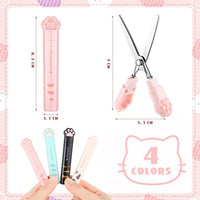 HKM-329811 Cute Cat Paw Mini Stainless Steel Folding Scissors - Portable Craft Safety Scissors in Pink, White, Black, and Blue