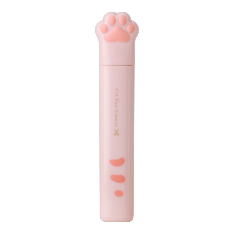 HKM-329811 Cute Cat Paw Mini Stainless Steel Folding Scissors - Portable Craft Safety Scissors in Pink, White, Black, and Blue