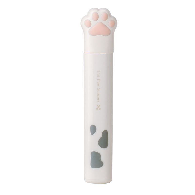 HKM-329811 Cute Cat Paw Mini Stainless Steel Folding Scissors - Portable Craft Safety Scissors in Pink, White, Black, and Blue