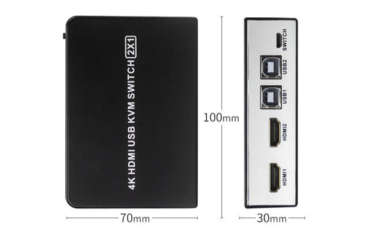 HKM-330131 4K HDMI Splitter with 2 Inputs and 1 Output, 4096x2160p Resolution, Compact Size 100x70x30mm