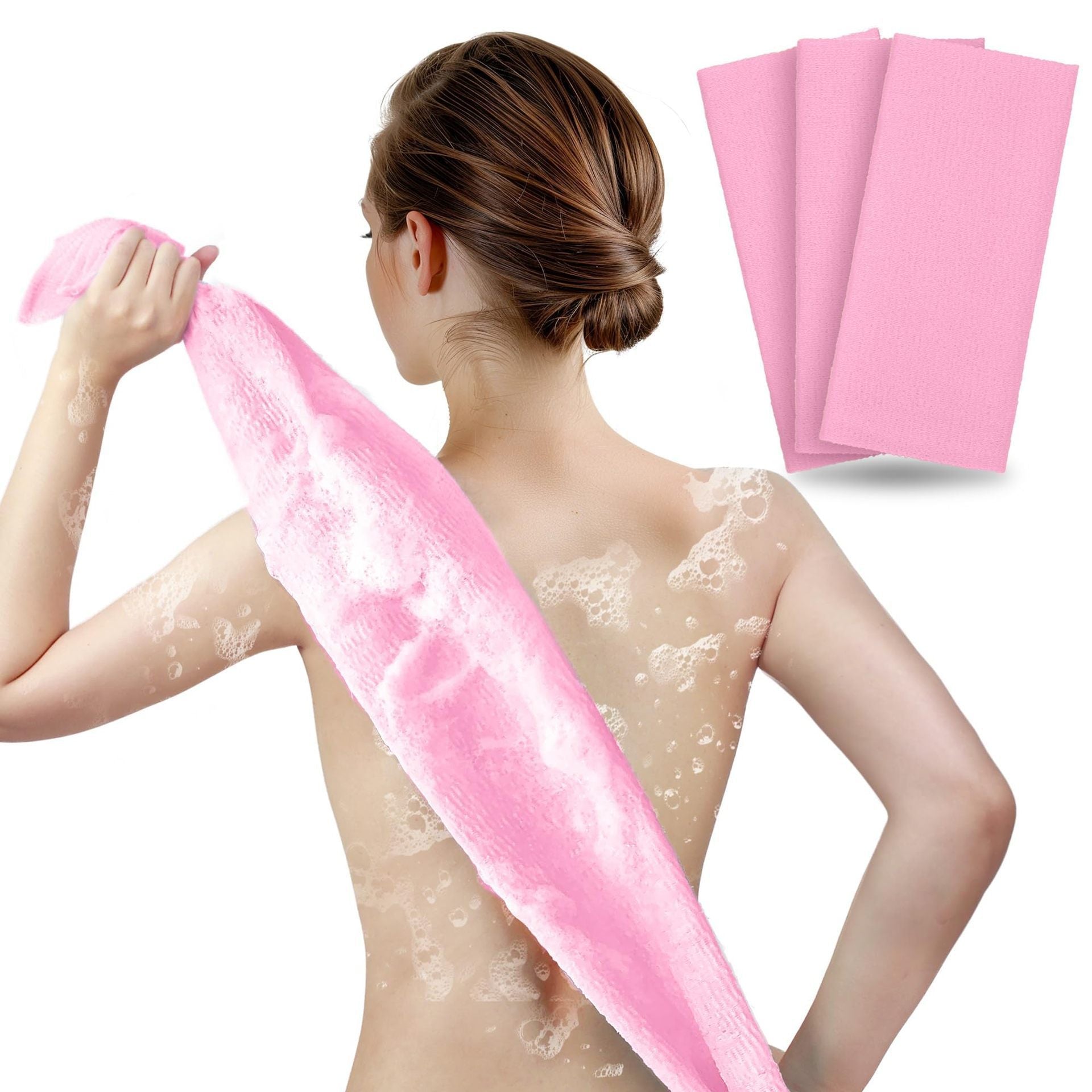 HKM-330195 Exfoliating Bath Towel with Cleaning Brush for Effective Back Scrubbing
