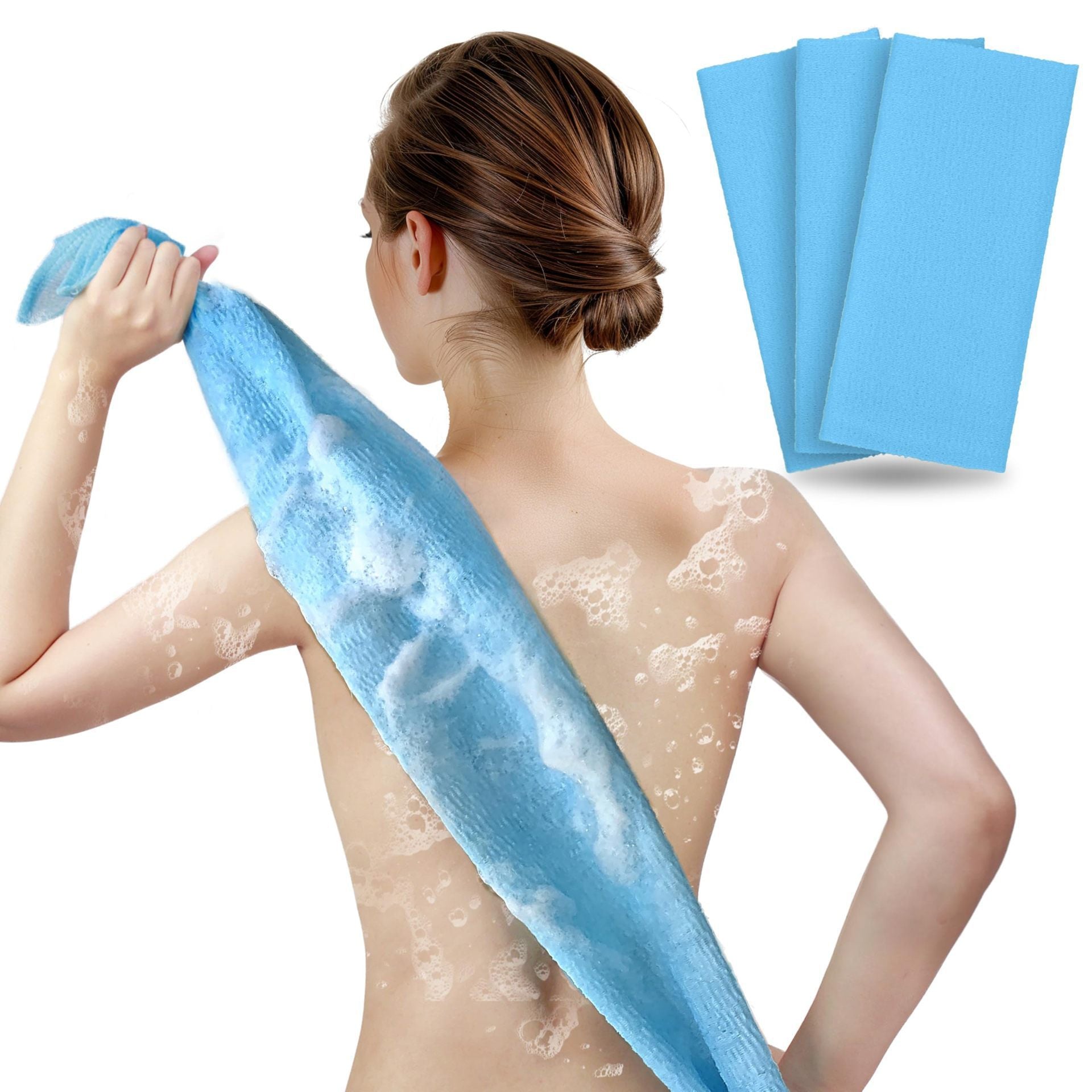 HKM-330195 Exfoliating Bath Towel with Cleaning Brush for Effective Back Scrubbing