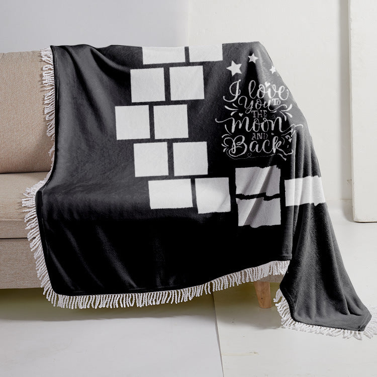 HKM-330771 Heart-Shaped Moon Double-Sided Flannel Blanket - Soft Polyester Fiber for All Seasons, Multiple Sizes Available