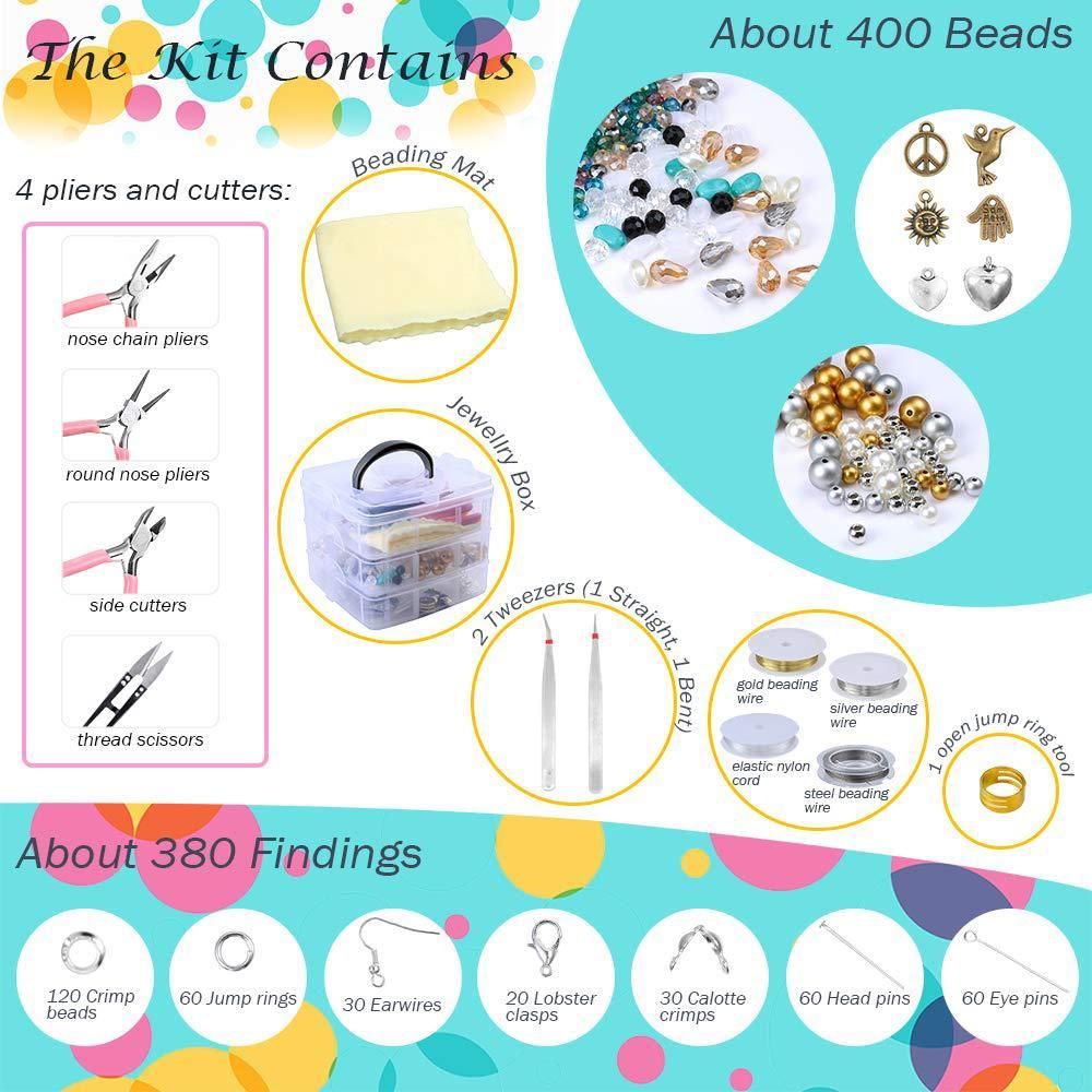 HKM-330771 Three-Layer Acrylic Bead and Pearl Jewelry Making Set - 850g, 168x160x150mm