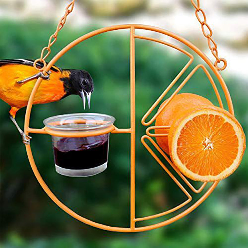 HKM-331027 Metal Oriole Bird Feeder with Orange Fruit Holder for Outdoor Garden and Hummingbirds