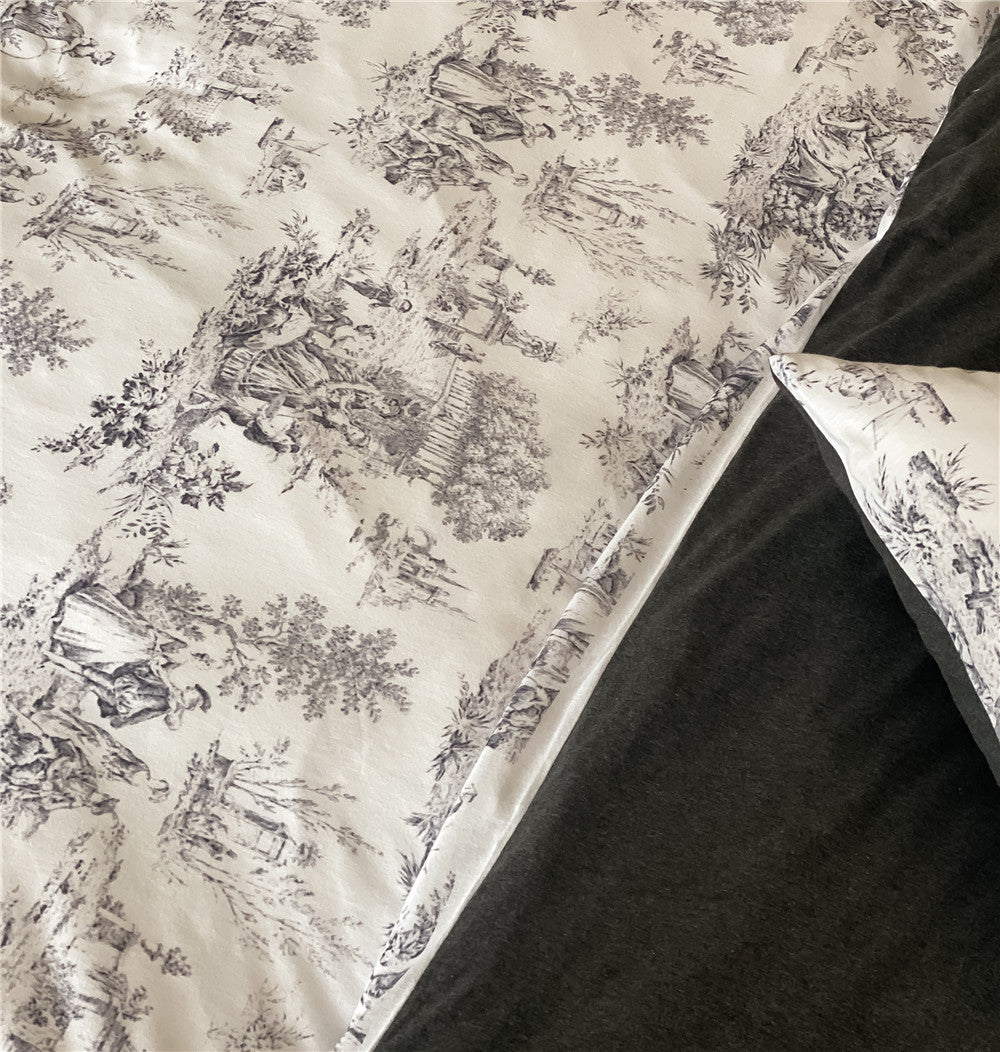 HKM-331091 Pure Cotton Knitting Printed Linen Sheet Quilt Cover Set for 1.2m to 2.0m Beds