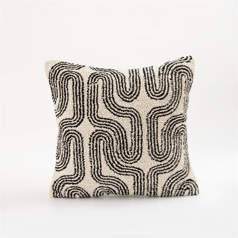 HKM-331219 Modern Black and White Geometric Tufted Embroidered Pillowcase, 50x50 cm