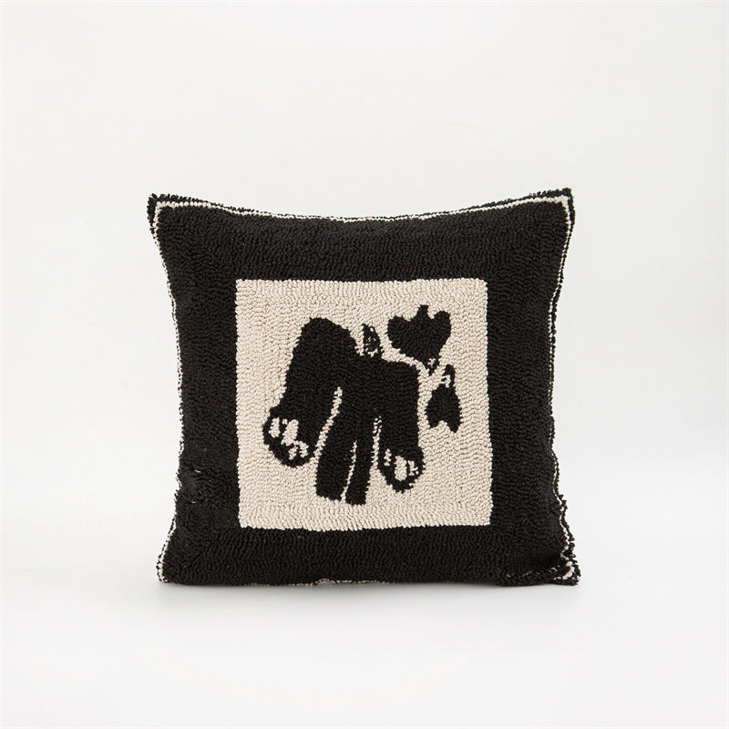 HKM-331219 Modern Black and White Geometric Tufted Embroidered Pillowcase, 50x50 cm