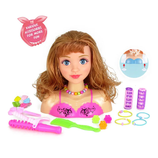 Plastic Girl Beauty Pretend Play Set with Hairdressing Doll Head for Ages 2-4