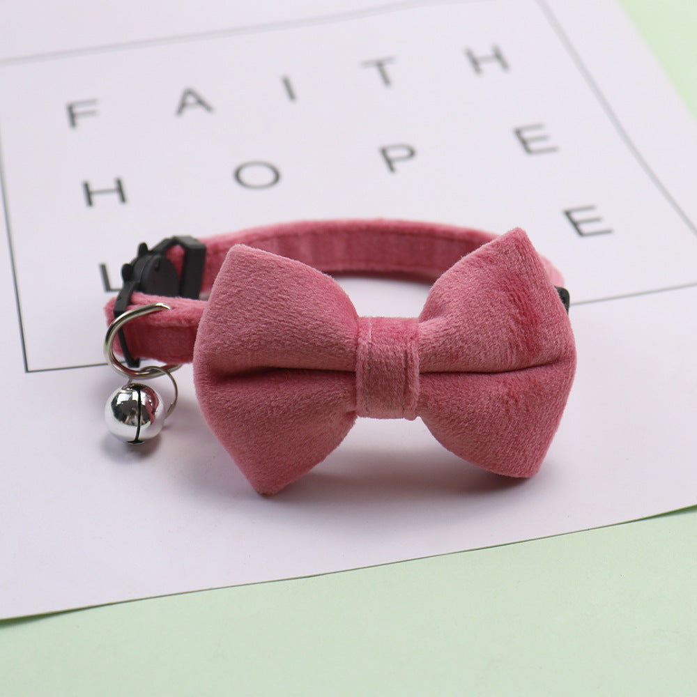 HKM-331795 Adjustable Velvet Bow Collar for Small Dogs and Cats - Monochrome Colors Available