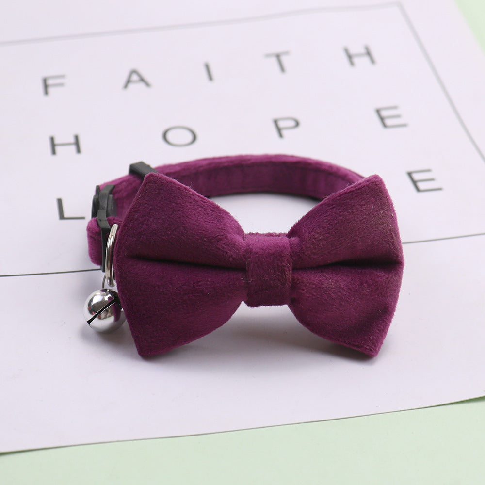 HKM-331795 Adjustable Velvet Bow Collar for Small Dogs and Cats - Monochrome Colors Available