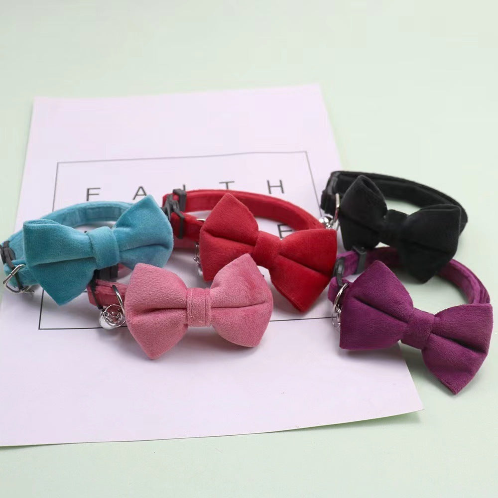 HKM-331795 Adjustable Velvet Bow Collar for Small Dogs and Cats - Monochrome Colors Available