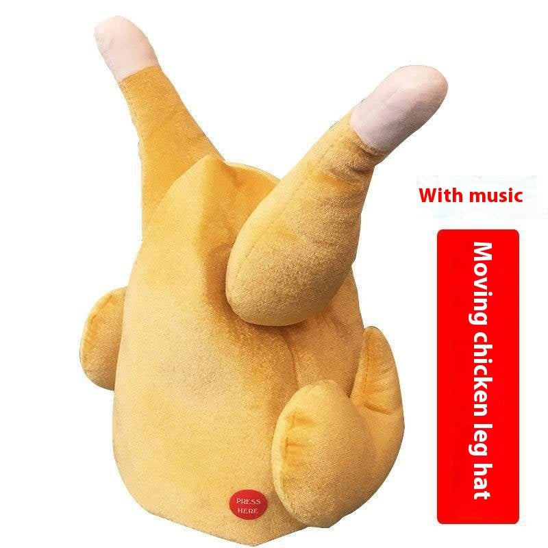 HKM-332051 Moving Chicken Leg Plush Hat with Music for Halloween Fun