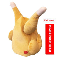HKM-332051 Moving Chicken Leg Plush Hat with Music for Halloween Fun
