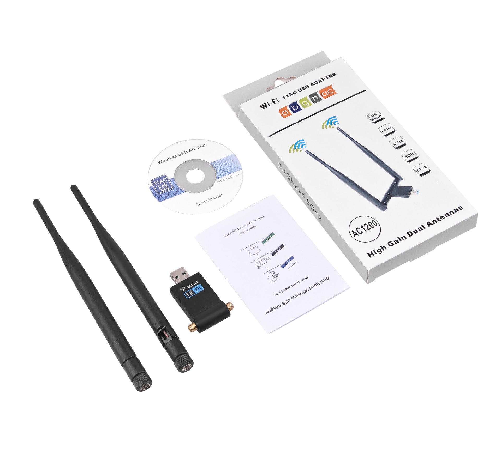 HKM-332435 Dual-Band Wireless USB Network Card with 1200Mbps Speed and Antenna