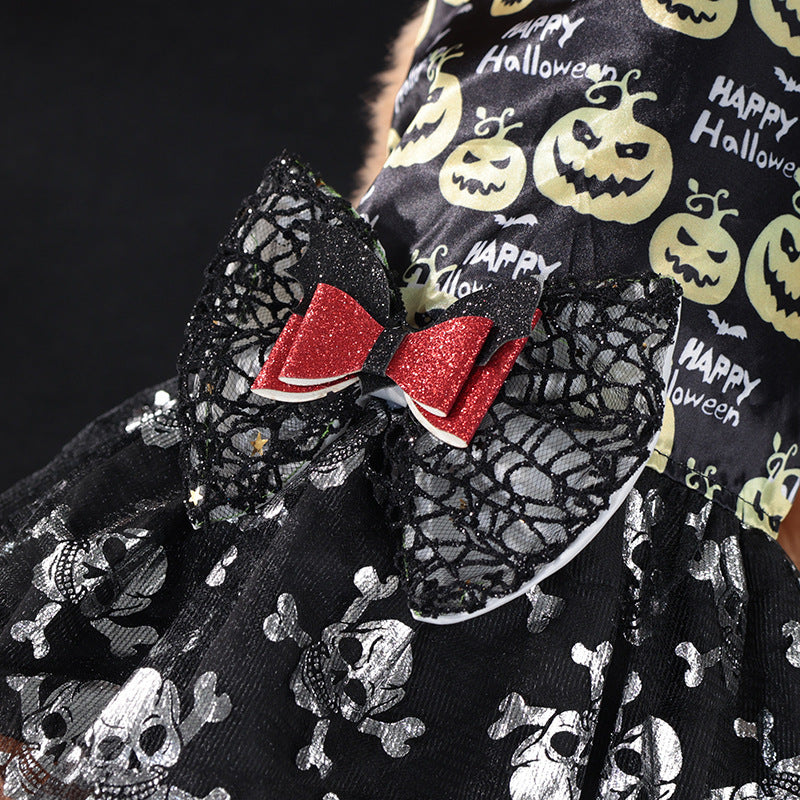 HKM-332691 Halloween Mesh Bow Pet Skirt in Orange and Black - Sizes S, M, L, XL