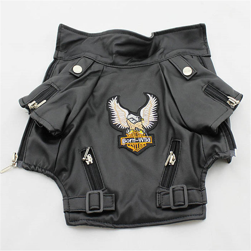 HKM-332755 Embroidered Eagle Design Leather Jacket for Small Dogs in Chocolate Black
