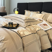 HKM-332883 Jacquard Four-Piece Cotton Bedding Set with Stripe and Geometric Patterns