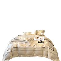 HKM-332883 Jacquard Four-Piece Cotton Bedding Set with Stripe and Geometric Patterns