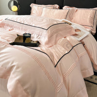 HKM-332883 Jacquard Four-Piece Cotton Bedding Set with Stripe and Geometric Patterns
