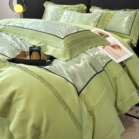 HKM-332883 Jacquard Four-Piece Cotton Bedding Set with Stripe and Geometric Patterns