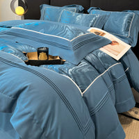HKM-332883 Jacquard Four-Piece Cotton Bedding Set with Stripe and Geometric Patterns