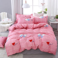 HKM-333075 Cartoon Floral Polyester Four-Piece Bedding Set with Quilt Cover and Pillowcases