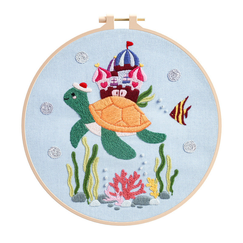 HKM-333075 Original Infauna Series Beginner Embroidery Kit - Cartoon Design, Cotton Fabric, 8 Inch Craft Set