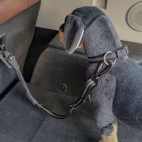 HKM-333267 Elastic Adjustable Dog Seat Belt for Car – Polyester and Zinc Alloy, 70cm to 125cm Stretchable Length, Black/Dark Grey