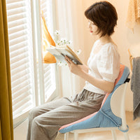 HKM-333459 Breathable Cotton and Linen Chair Cushion - Korean Style Grid Design in Pink and Blue or Grey and Blue