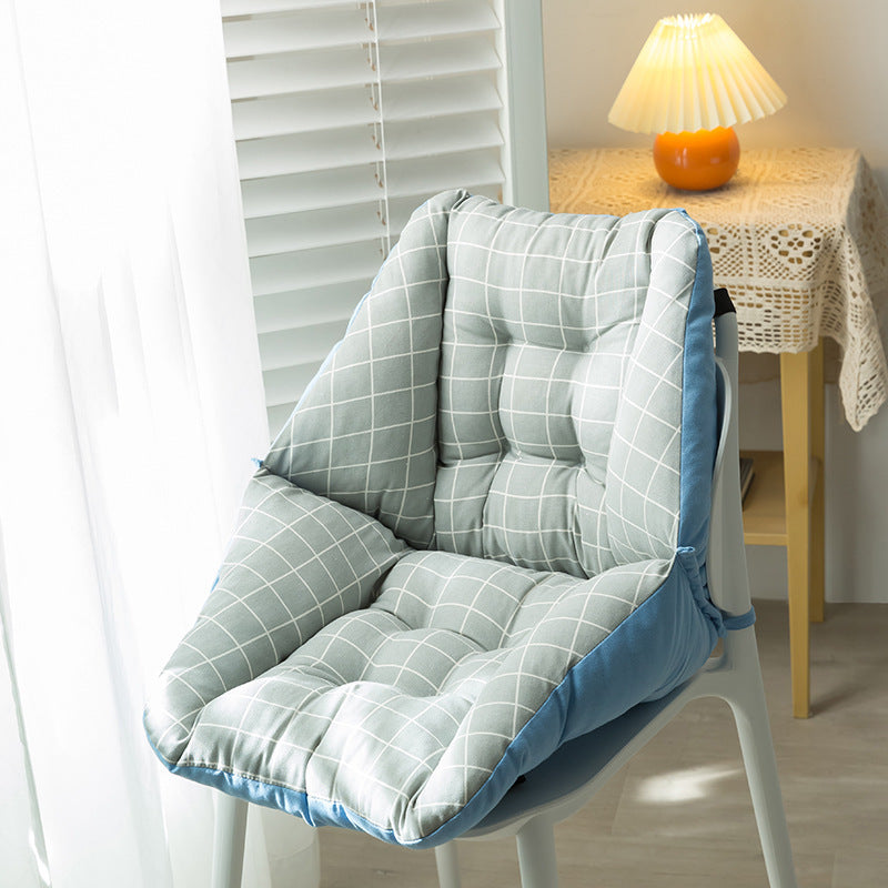 HKM-333459 Breathable Cotton and Linen Chair Cushion - Korean Style Grid Design in Pink and Blue or Grey and Blue