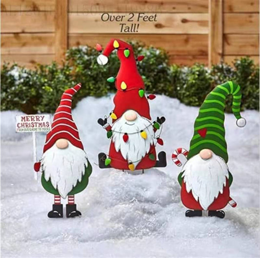HKM-333523 Gnome Metal Insert Dwarf Santa Claus for Christmas Courtyard Decor - Iron, Multiple Sizes