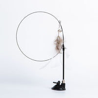 HKM-333715 Cat Teaser Stick with Strong Suction Cup and Elasticity - Durable Steel Wire with Feather Accents
